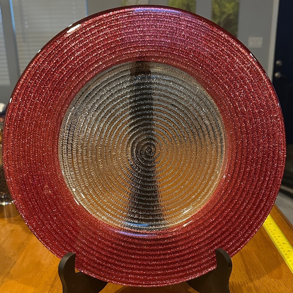 IVV Italian Red and Clear Metallic Decorative 13” Plate or Charger.